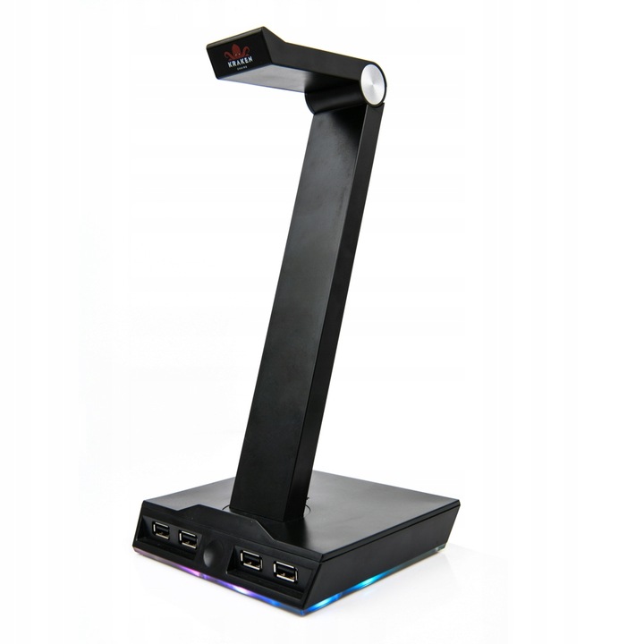 STOJAK UCHWYT NA SŁUCHAWKI LED RGB PODŚWIETLENIE HUB + 4x USB