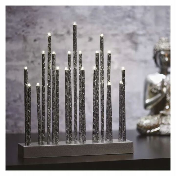 Świąteczny świecznik srebrny 19 LED 28 cm 3x AA ciepła biel IP20 timer EMOS