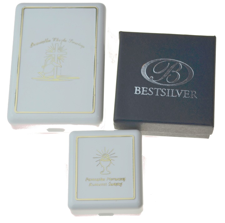 ŁAŃCUSZEK SREBRNY Z KRZYŻYKIEM 925 50CM Komplet DLA CHŁOPCA KOMUNIA