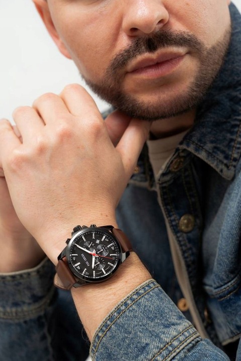 Zegarek męski Paul Lorens MAKALU skórzany pasek brązowy datownik - 2 PASKI