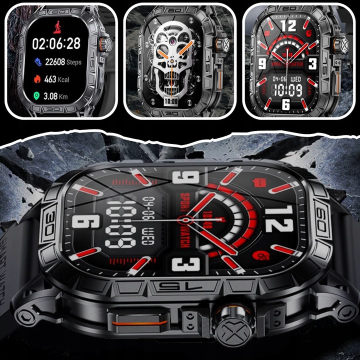 ZEGAREK SMARTWATCH MĘSKI WIELOFUNKCYJNY POMIARY ROZMOWY KROKI MENU PL