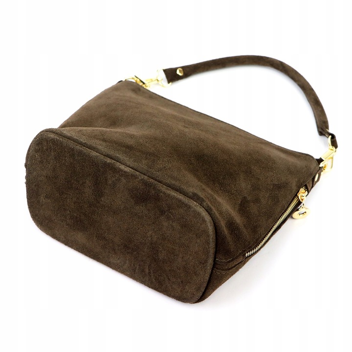 WŁOSKA SKÓRZANA TOREBKA DAMSKA LISTONOSZKA BORSE IN PELLE ZAMSZOWA BRĄZOWA