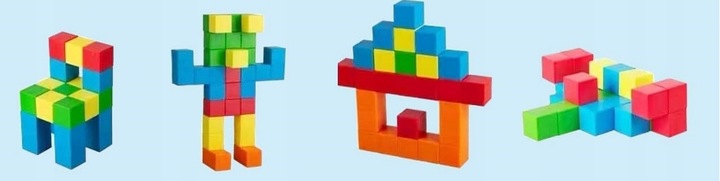KLOCKI MAGNETYCZNE KOSTKA KOLOROWE SZEŚCIANY FIGURY 3D 69 elementów
