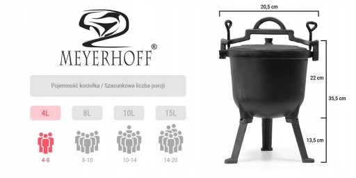 Kociołek EMALIOWANY żeliwny 4L + GRATIS ŁYŻKA