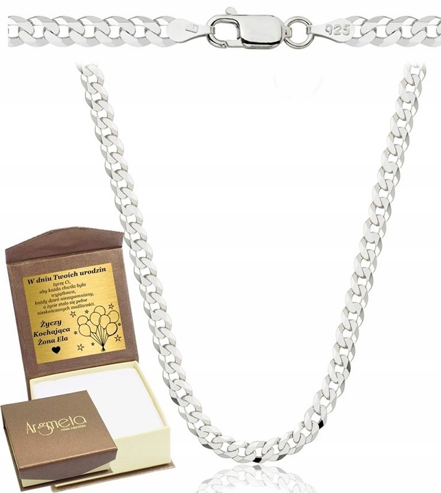 Łańcuszek Srebrny Męski Diamentowany Pancerka 3,80 mm pr 925 Grawer Gratis