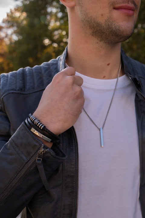 Srebrny naszyjnik Męski z Grawerem Łańcuszek Pancerka Stal GRAWER GRATIS