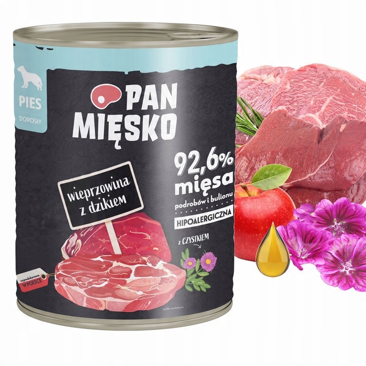 PAN MIĘSKO Karma mokra dla psa Mix Smaków 12x 800g Pełnoporcjowa bezzbożowa