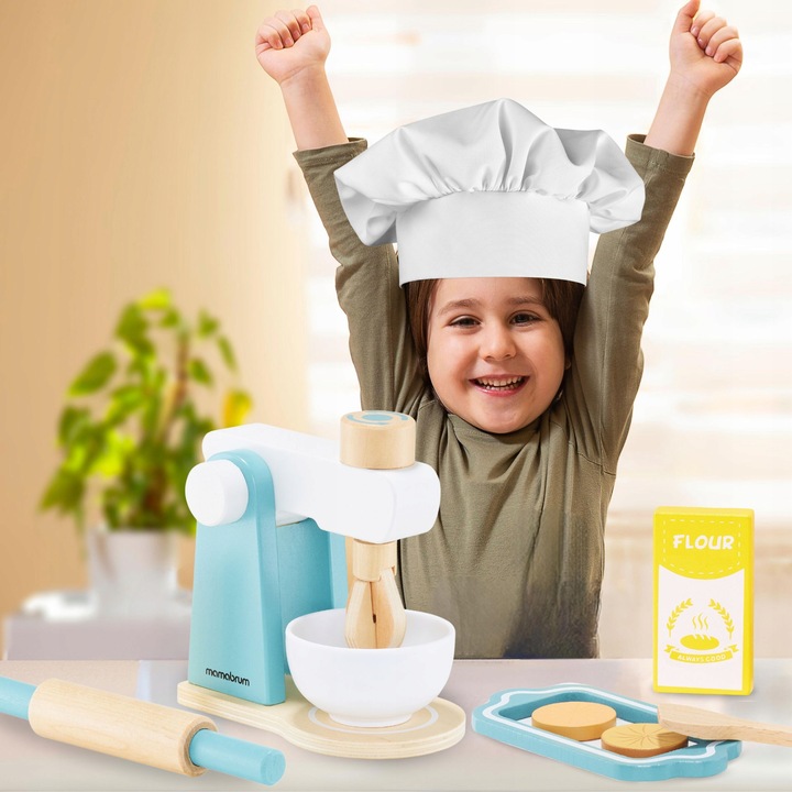 Zabawka Edukacyjna DREWNIANY MIKSER BLENDER ROBOT KUCHENNY DLA DZIECI 3+