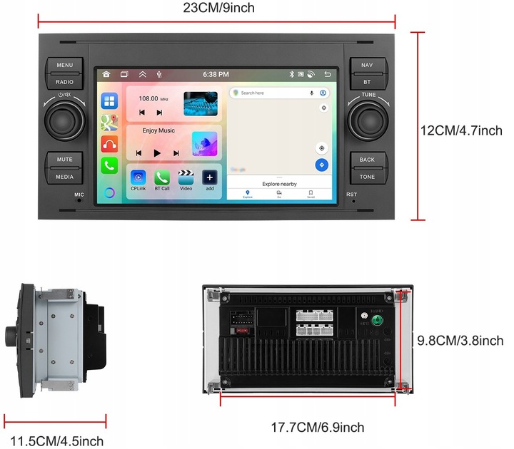 RADIO SAMOCHODOWE do FORD KUGA S-MAX C-MAX CARPLAY 4GB RDS GPS WIFI ANDROID
