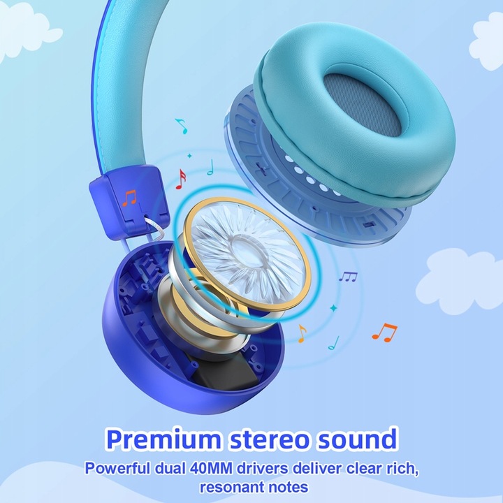 SŁUCHAWKI DLA DZIECI NEW BEE KH22B BEZPRZEWODOWE SKŁADANE LED BLUETOOTH 32h