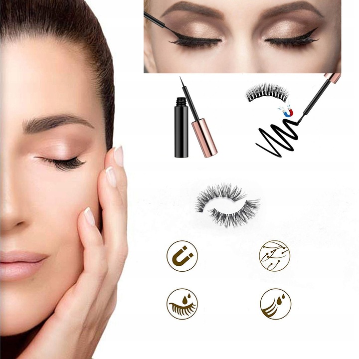 RZĘSY MAGNETYCZNE 7x DŁUGIE 2x EYELINER NATURALNE