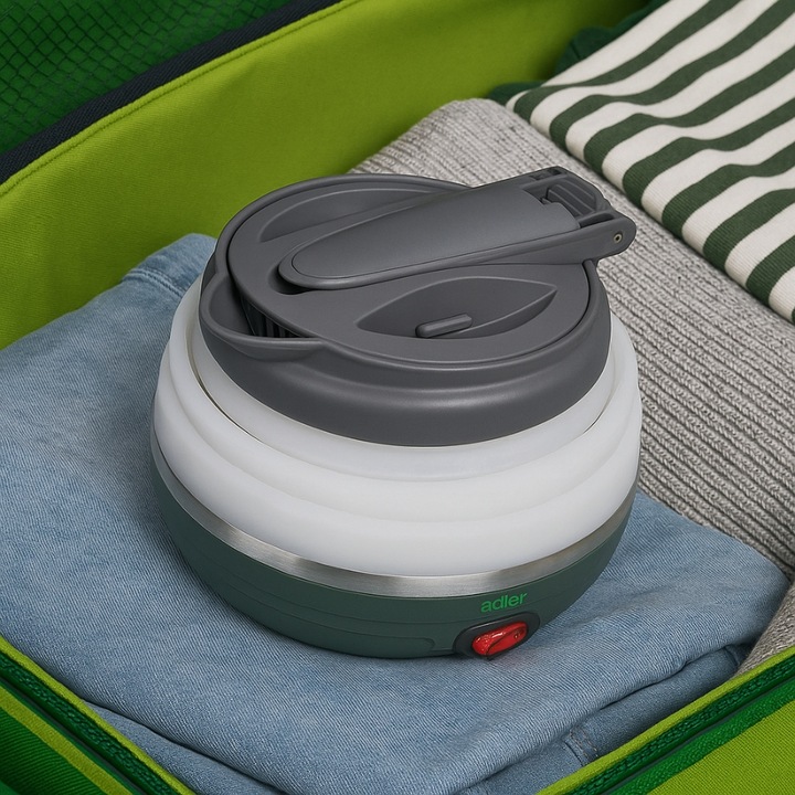 Czajnik Turystyczny Składany Silikonowy Szary AGD Drobne Do Kuchni 0,6L