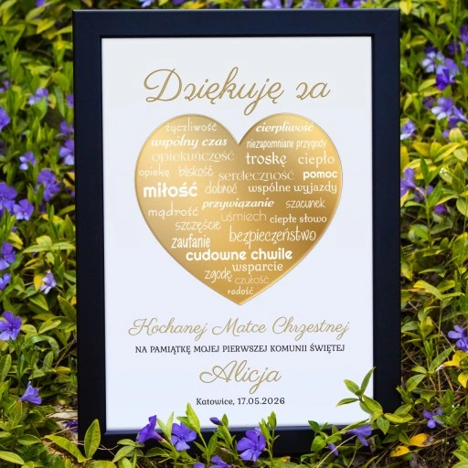 Podziękowania KOMUNIA Św DLA CHRZESTNYCH RAMKA 3D DZIADKÓW PREZENT obraz