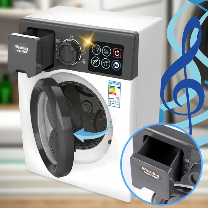 PRALKA AUTOMATYCZNA DLA DZIECI INTERAKTYWNA DŹWIĘKI LED OTWIERANA BĘBEN AGD