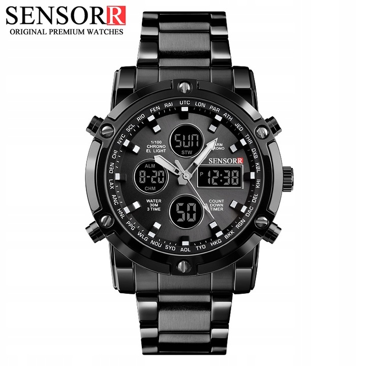 ELEGANCKI ZEGAREK MĘSKI NA BRANSOLECIE ELEKTRONICZNY WSKAZÓWKOWY SENSORR