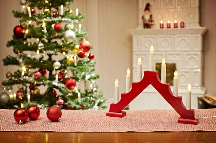 ŚWIECZNIK ADWENTOWY ŚWIĄTECZNY DREWNIANY 7x LED 37x30 cm RED