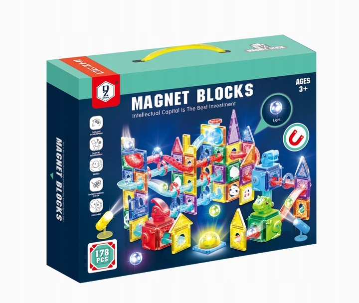 KLOCKI MAGNETYCZNE 178el TOR KULKOWY KULODROM ŚWIECĄCY 129A-1 + GRATIS