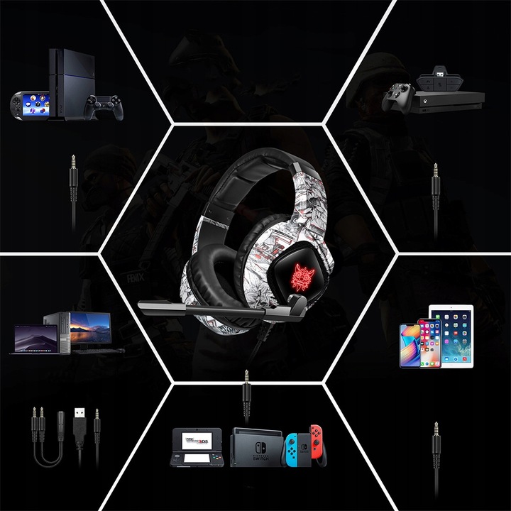 ONIKUMA K19 CAMO SŁUCHAWKI GAMINGOWE NAUSZNE PRZEWODOWE Z MIKROFONEM RGB