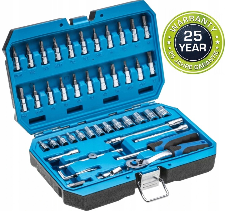 HOGERT ZESTAW KLUCZY NASADOWYCH 1/4" NASADKI BITY KLUCZE NASADOWE 46 szt.