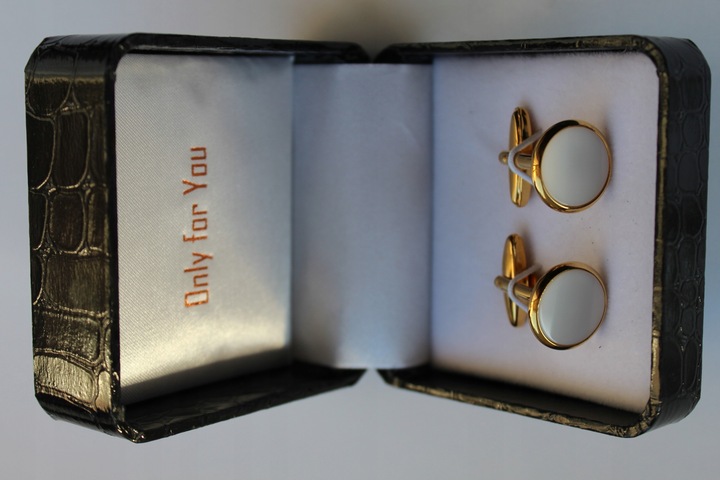 Spinki do mankietów EXC Złote z Białą Masą Perłową