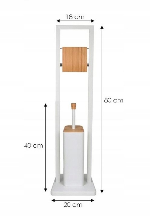 Stojak na papier toaletowy i szczotka DO ŁAZIENKI do WC biała bambus 2w1