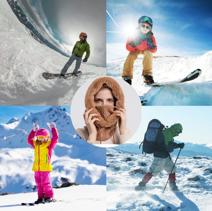 KOMINIARKA DAMSKA CZAPKA KOMIN Z FUTERKIEM CIEPŁA JEDNOCZĘŚCIOWA NA ZIMĘ