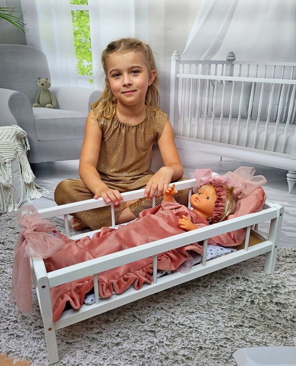 2w1 Łóżeczko – Kołyska XXL duże dla lalek z 3 elementową pościelą PL