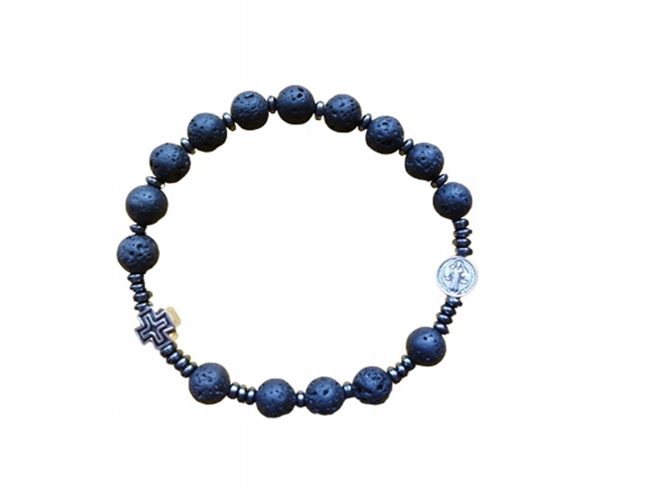 Bransoletka męska RÓŻANIEC na rękę LAWA WULKANICZNA św.Benedykt 174L