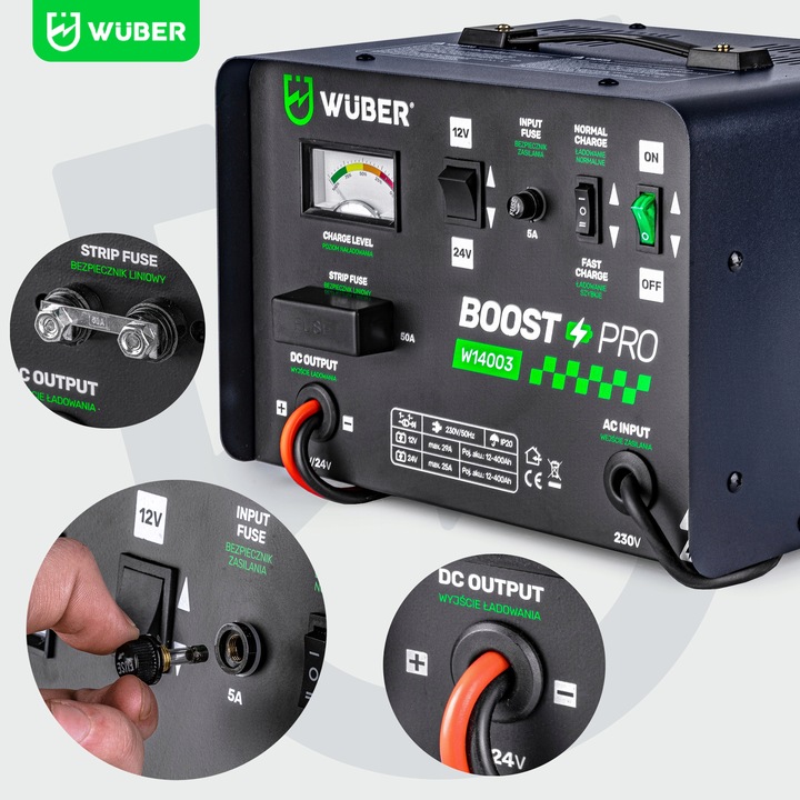 PROSTOWNIK AKUMULATOROWY 29A SAMOCHODOWY 12-400AH DO ŁADOWANIA 12V24V WUBER