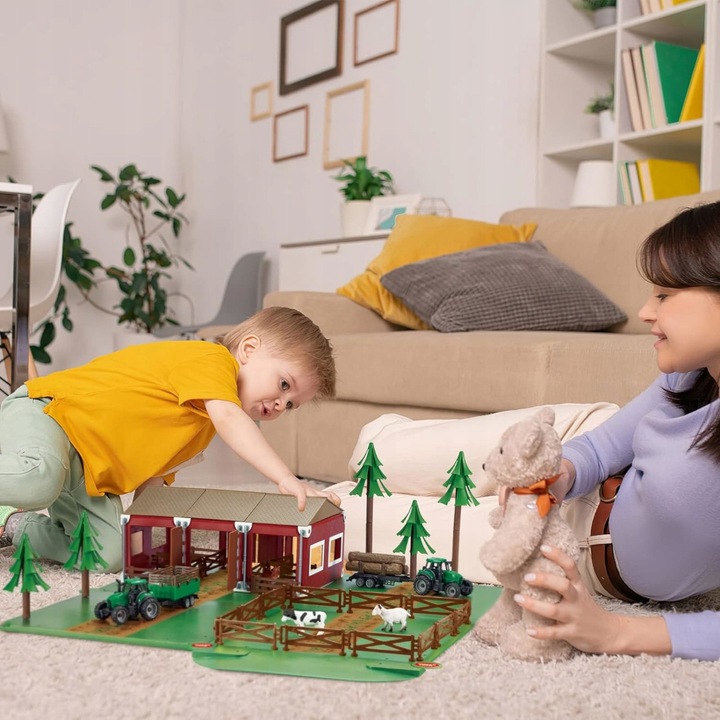 Traktor z Przyczepą Zestaw Dla Dzieci Farma Gospodarstwo Zwierzęta Stodoła