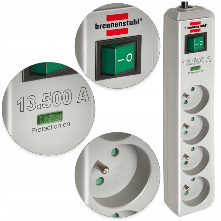 Listwa Zasilająca Przedłużacz Przepięciowy Szary 4 GNIAZDA Certyfikat CE