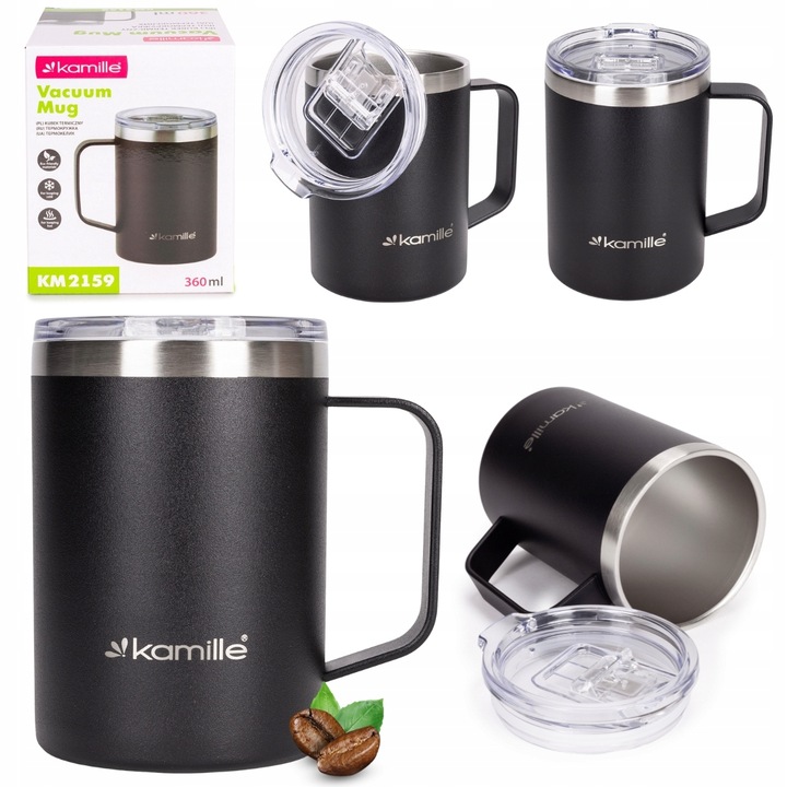 KUBEK TERMICZNY stalowy TERMOS do kawy herbaty z uchwytem KAMILLE 360ml