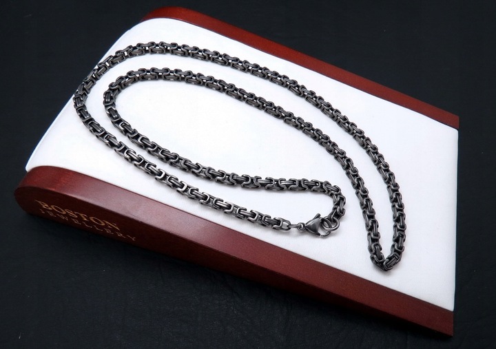 CZARNY ŁAŃCUSZEK + KRZYŻYK CZARNA STAL CHIRURGICZNA 316L SPLOT KRÓLEWSKI