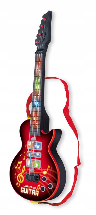 GITARA STRUNOWA DLA DZIECI ROCKOWA DUŻA 52 CM ZABAWKA MUZYCZNA LED 4 STRUNY