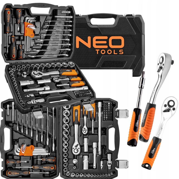 NEO 10-206 ZESTAW KLUCZE NASADOWE 1/2", 1/4" TORX NASADKI WALIZKA 100el