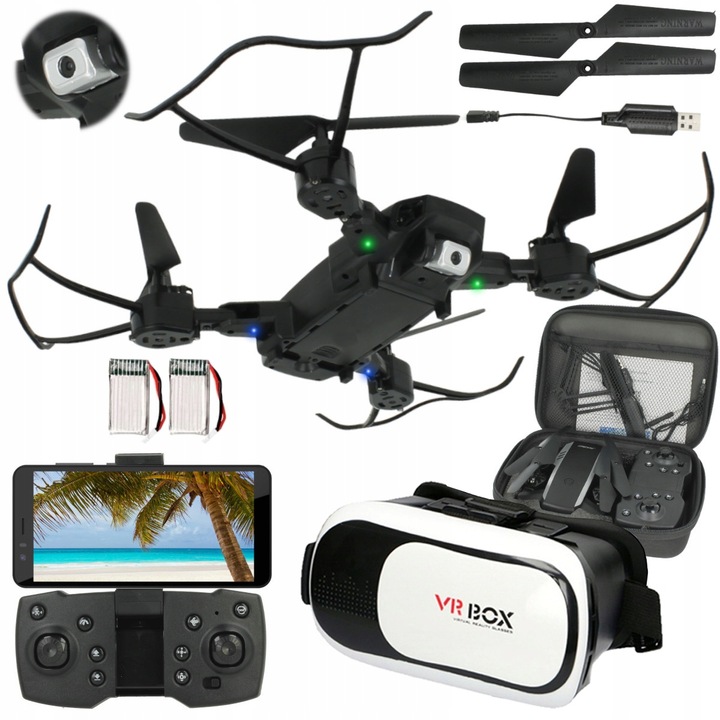 DRON KAMERA WIFI na Żywo ZAWIS POWRÓT ANDROID iOS 30MIN 2x Aku +GOGLE VR A