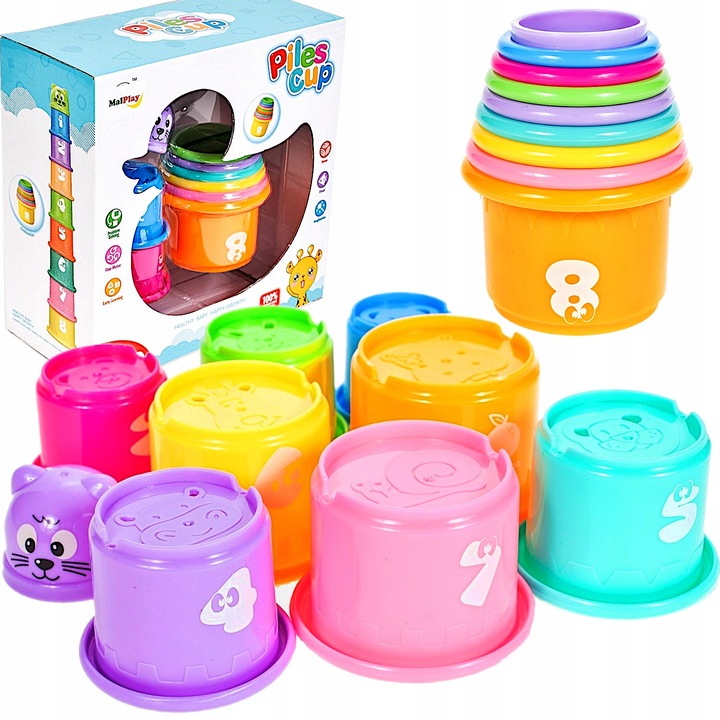 PIRAMIDA WIEŻA Z KLOCKÓW KUBECZKÓW DO ZABAWY WODY KLOCKI DLA DZIECI ZABAWKA