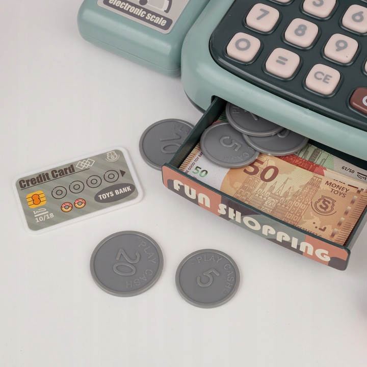 KASA FISKALNA SKLEPOWA INTERAKTYWNA SKANER WYŚWIETLACZ LCD DZWIĘK AKCESORIA