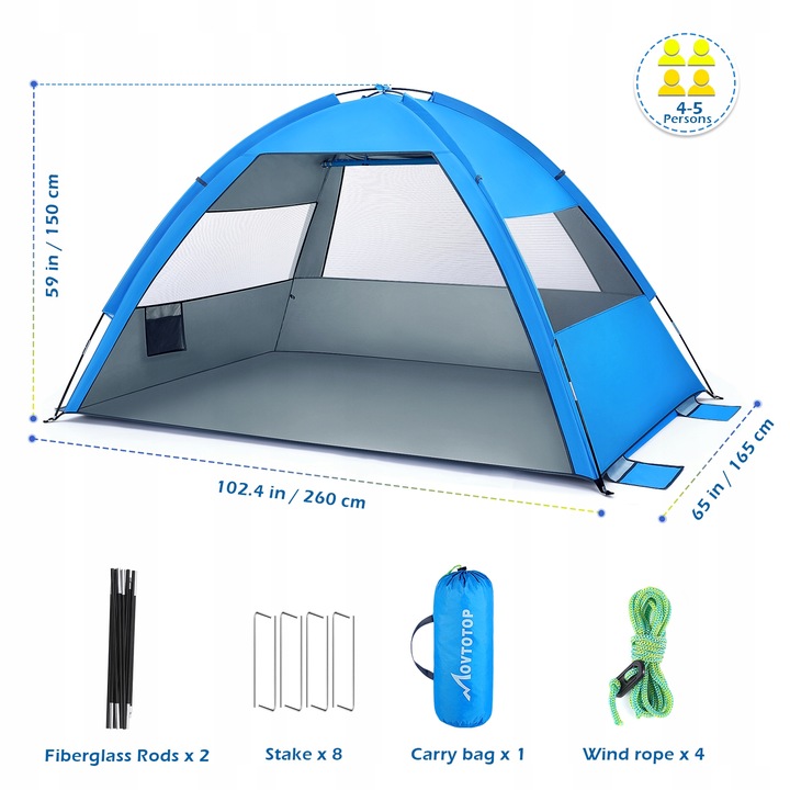 Składany Automatyczny Namiot Plażowy Turystyczny Z Filtrem UV