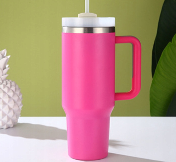 KUBEK TERMICZNY ZE SŁOMKĄ 1200ML RÓŻOWY TERMOS Z UCHWYTEM