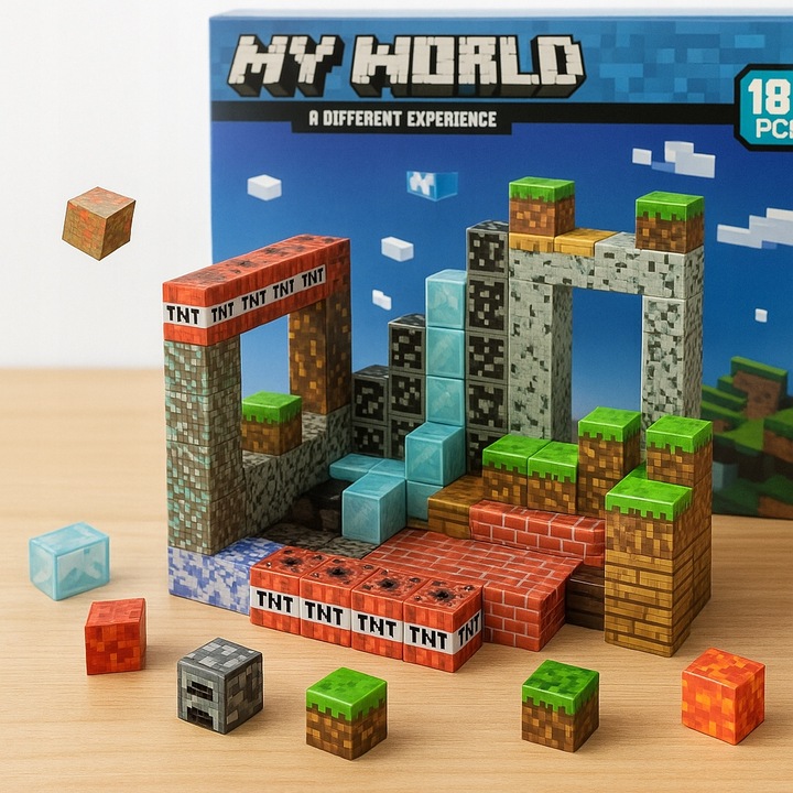 KLOCKI MAGNETYCZNE PIKSELE BLOCZKI SZEŚCIANY MOCNE 184 KLOCKI 2 FIGURKI