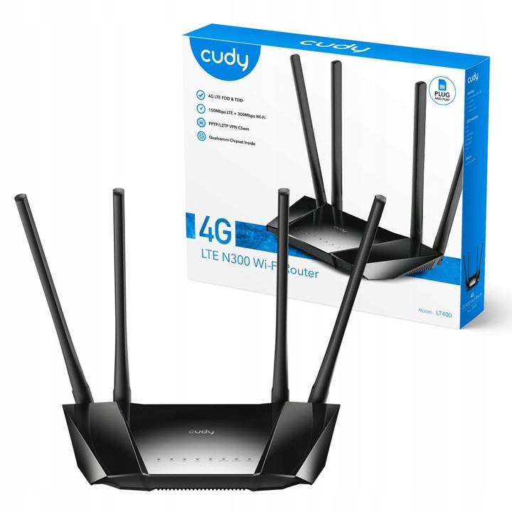 Router Wi-Fi modem Cudy LT400 4G CAT4 karta SIM LTE 300Mbps Ruter Wi-Fi 4++