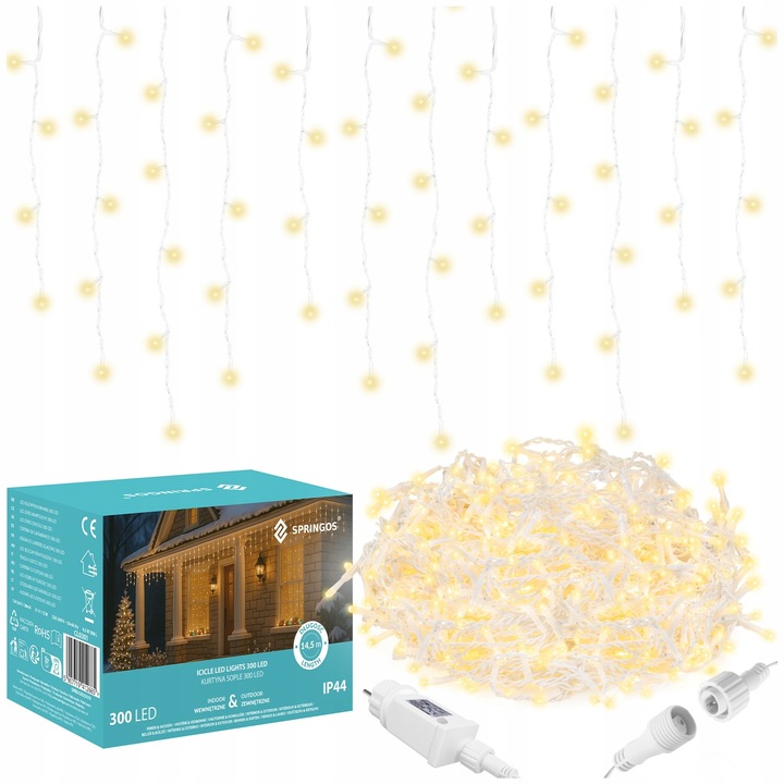 LAMPKI SOPLE 300 LED ZEWNĘTRZNE CHOINKOWE FLASH KURTYNA GIRLANDA ŚWIETLNA