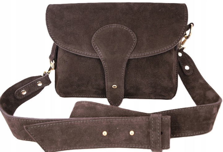 Zamszowa Torebka włoska CZEKOLADOWA nerka listonoszka MAXI DUŻA WERSJA