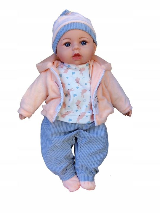 LALKA BOBAS w ubranku 45CM MÓWI I ŚPIEWA PO POLSKU + SMOCZEK+ butelka