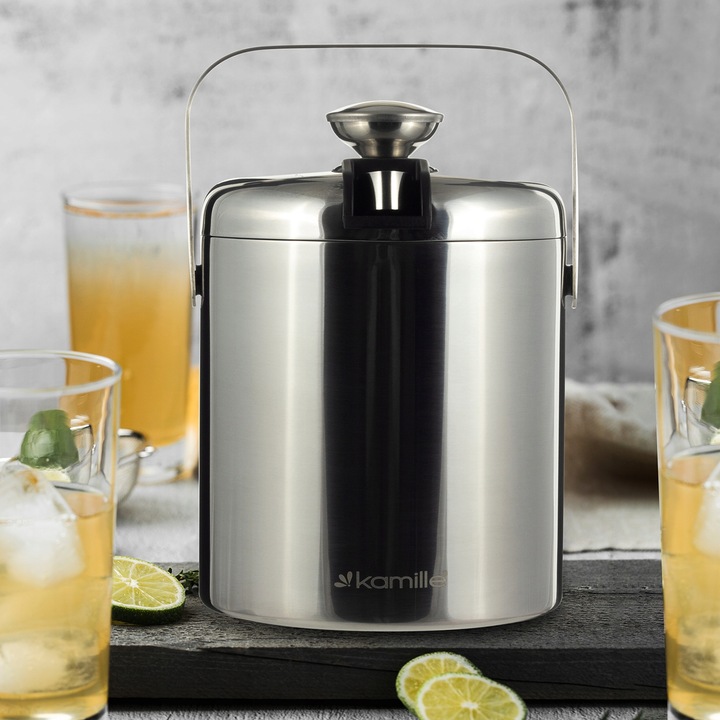 WIADERKO do LODU COOLER pojemnik TERMICZNY do chłodzenia SREBRNY + szczypce