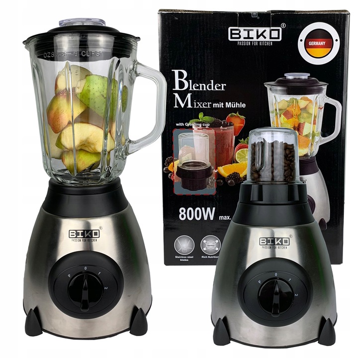 BLENDER KIELICHOWY SZKLANY DO KOKTAJLI DUŻA MOC 800W MŁYNEK DO KAWY 2W1