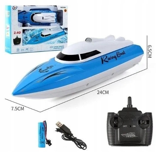 ŁÓDŹ ŁÓDKA MOTORÓWKA NA RADIO Z ŁADOWARKĄ USB ZDALNIE STEROWANA RC + PILOT