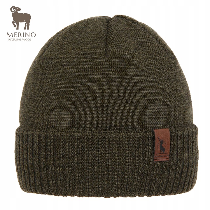 Czapka MYŚLIWSKA dla myśliwego WEŁNA MERINO khaki olive uniwersalna