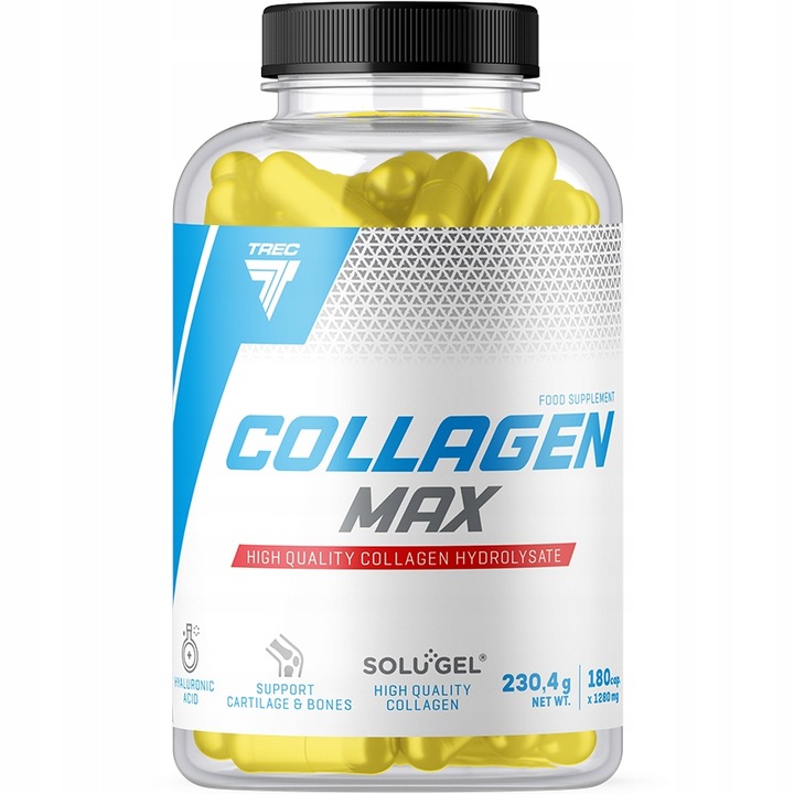 KOLAGEN W KAPSUŁKACH Trec Collagen Max 180 kaps KWAS HIALURONOWY WITAMINA C